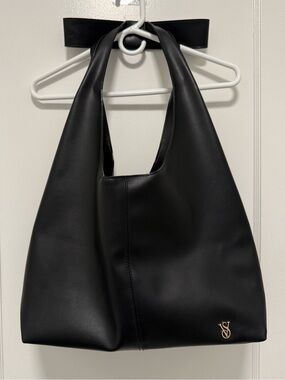 Victoria’s Secret Black Faux Leather Hobo Shoulder Bag Large Tote